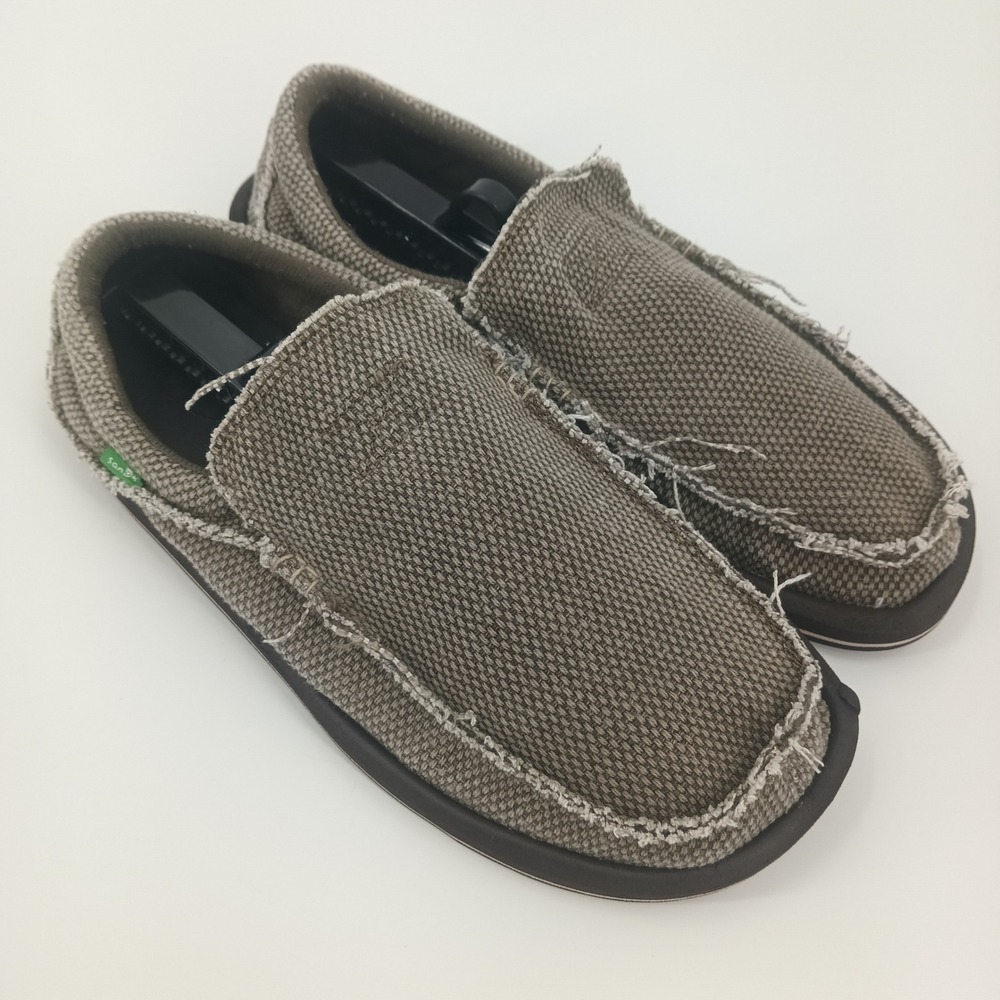 Sanuk Vagabond Mens Brown Canvas Slip On Sidewalk Surfer Loafers SMF1047 Size 11